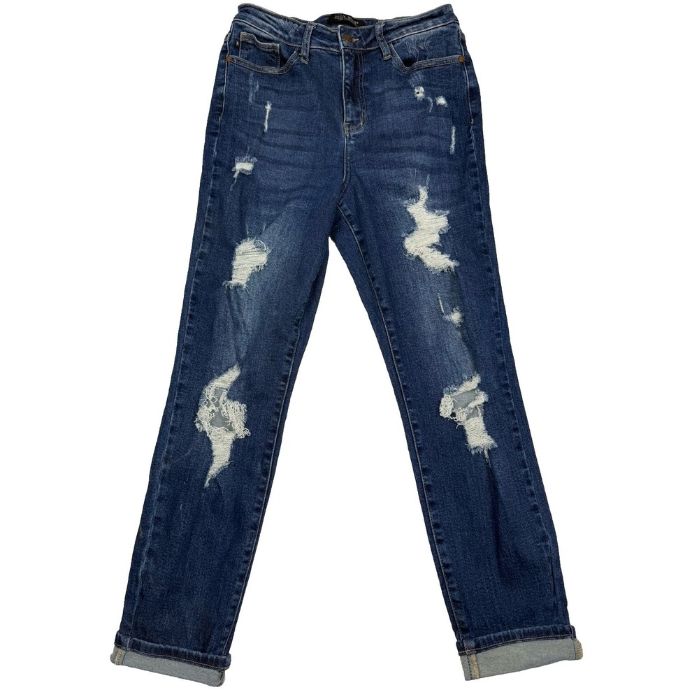 Judy Blue Women's Distressed Boyfriend Fit Denim Jeans Blue Size 7/28